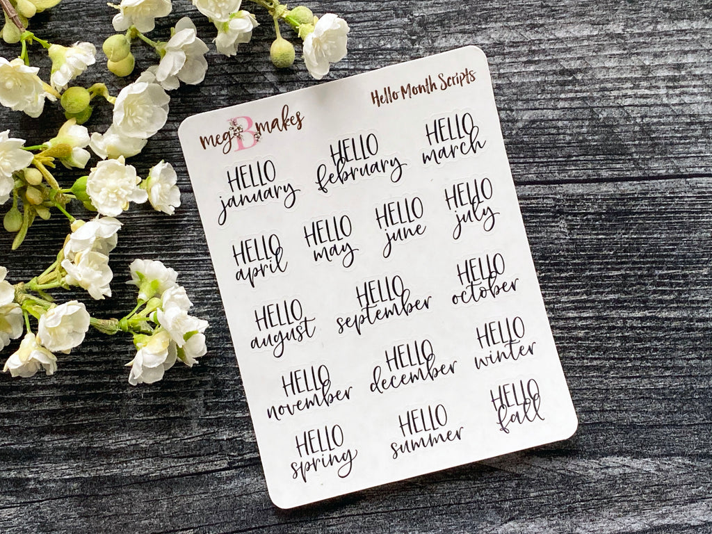 Hello Month Script Stickers