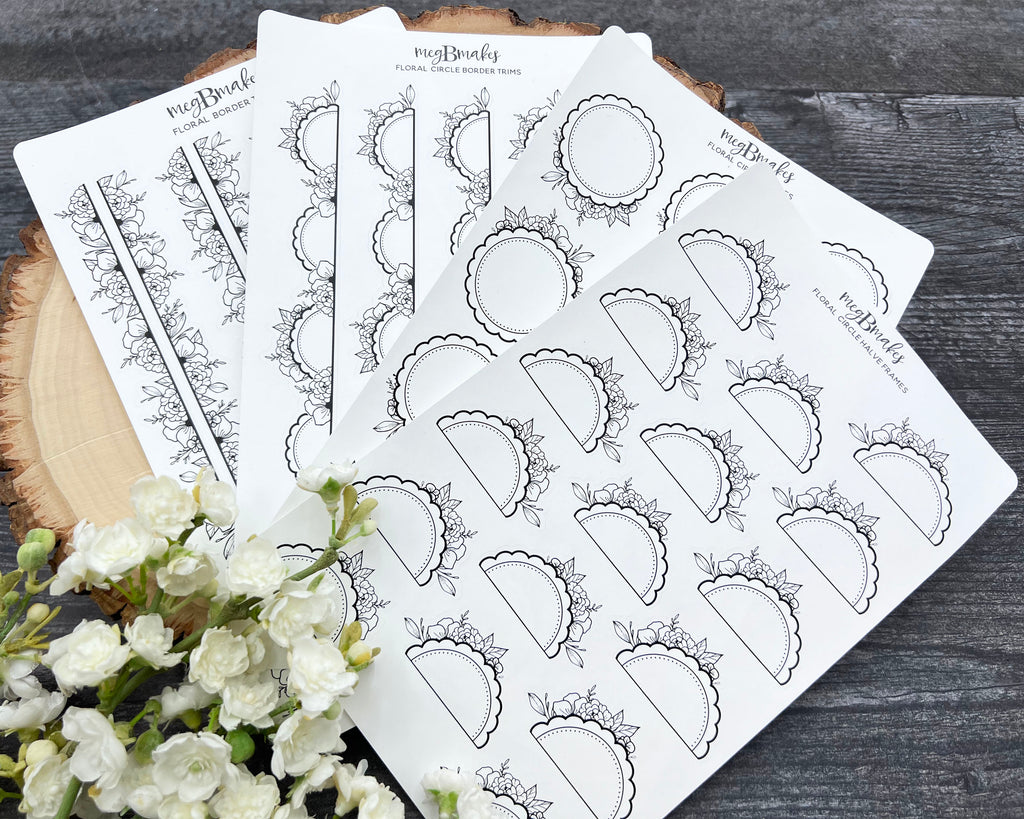 Floral Circle Halve Frame Sticker Sheet